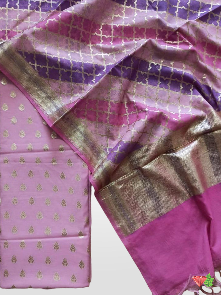 Green and Lavender Banasri Lurex Weave Suit Fabric