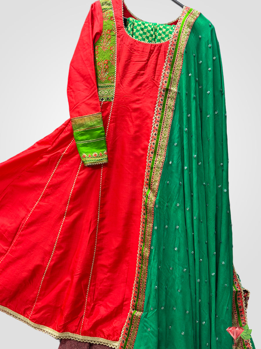 Red and Green Silk suit