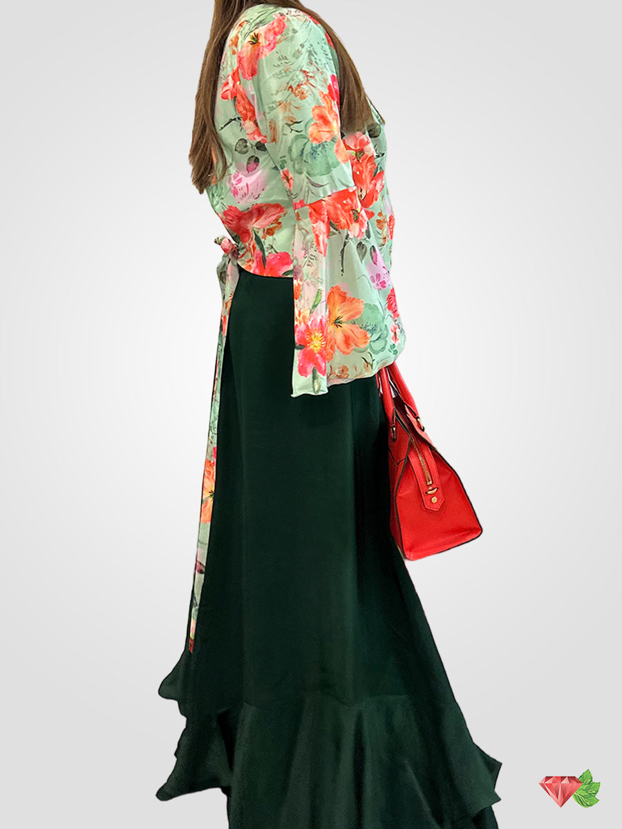 Flared skirt with bell sleeves top