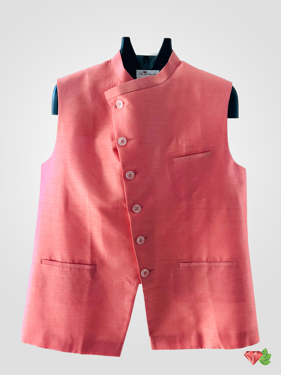 Bam Silk Pink Bundi Nehru Jacket