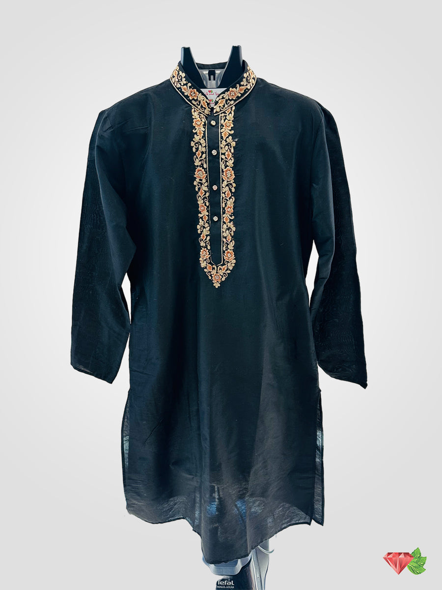 Black Embroidered Kurta paired with same color bottom