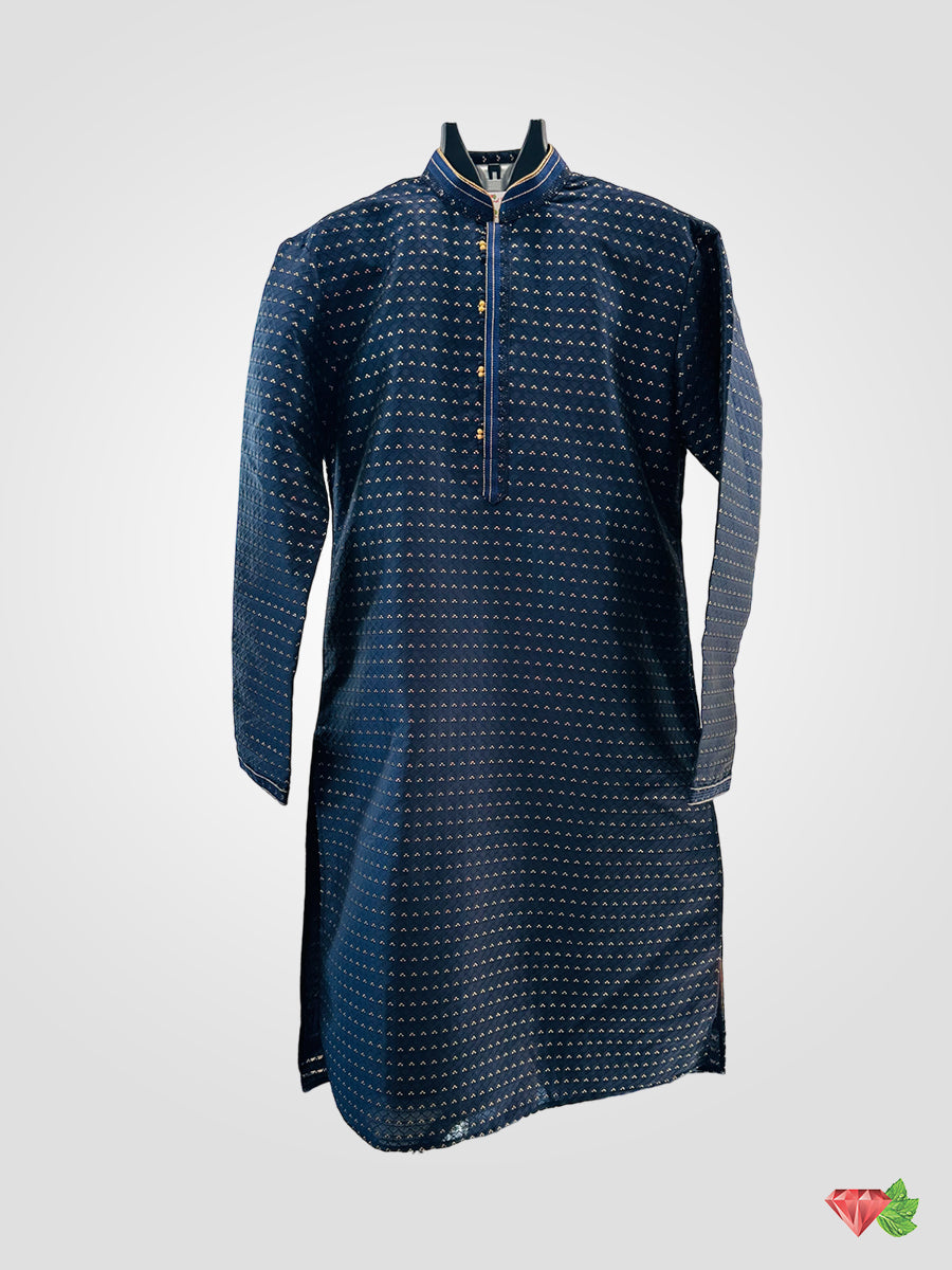 Kurta with small golden block print paired with same color churidar