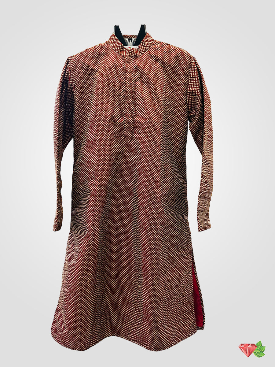 Zari Embroidered Maroon Kurta paired with maroon churidar