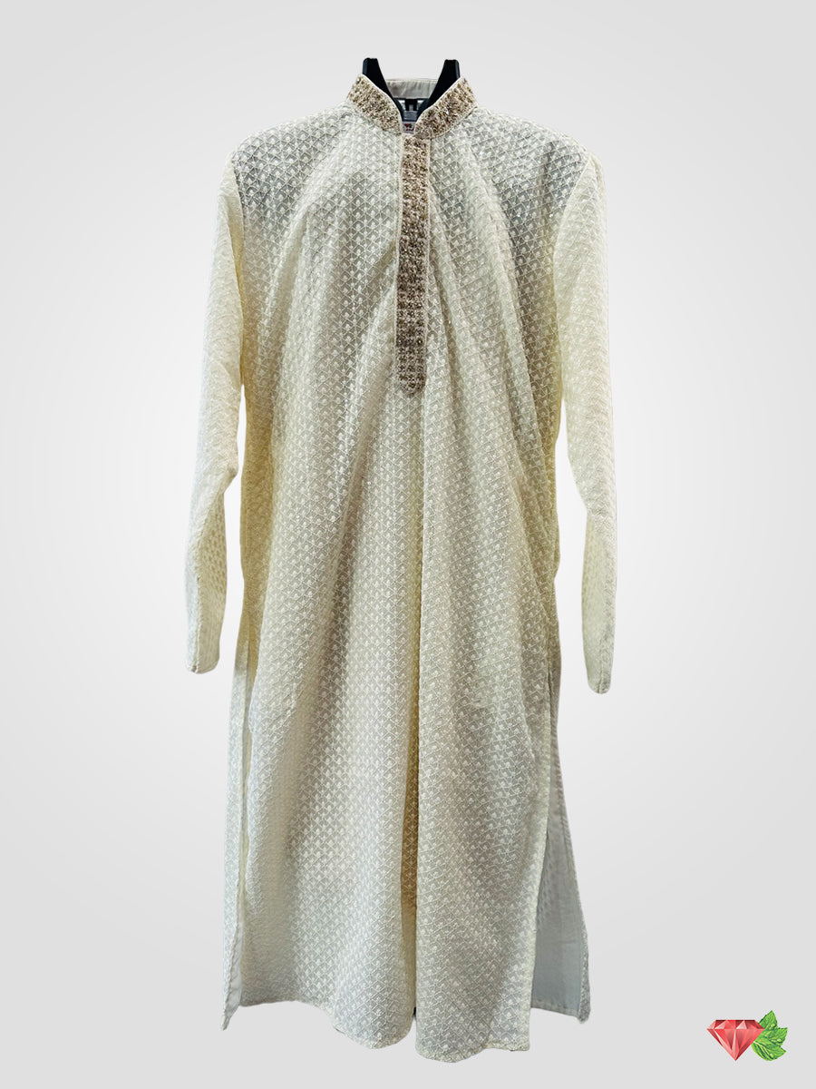 Georgette Embroidered Kurta with Sequence paired with off white churidar