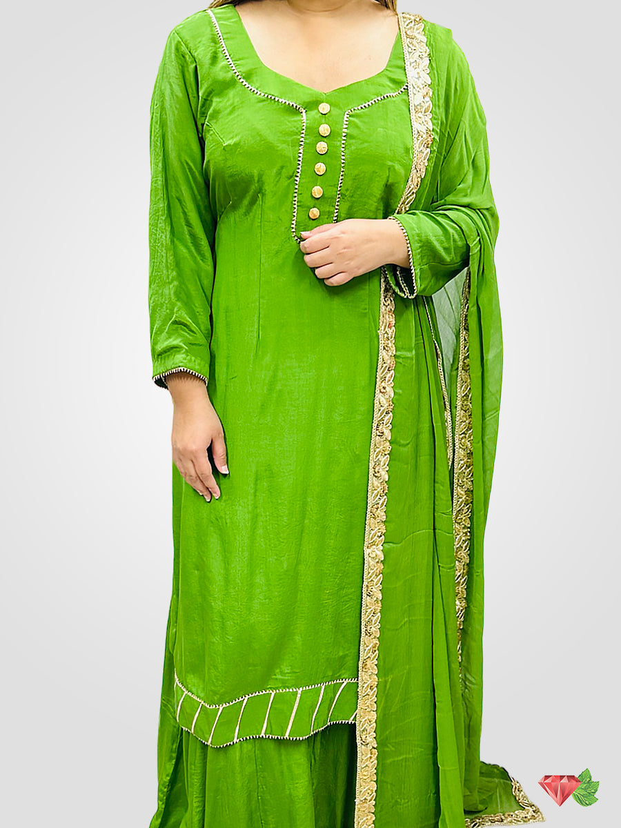 Green Sharara Suit paired with Green Dupatta