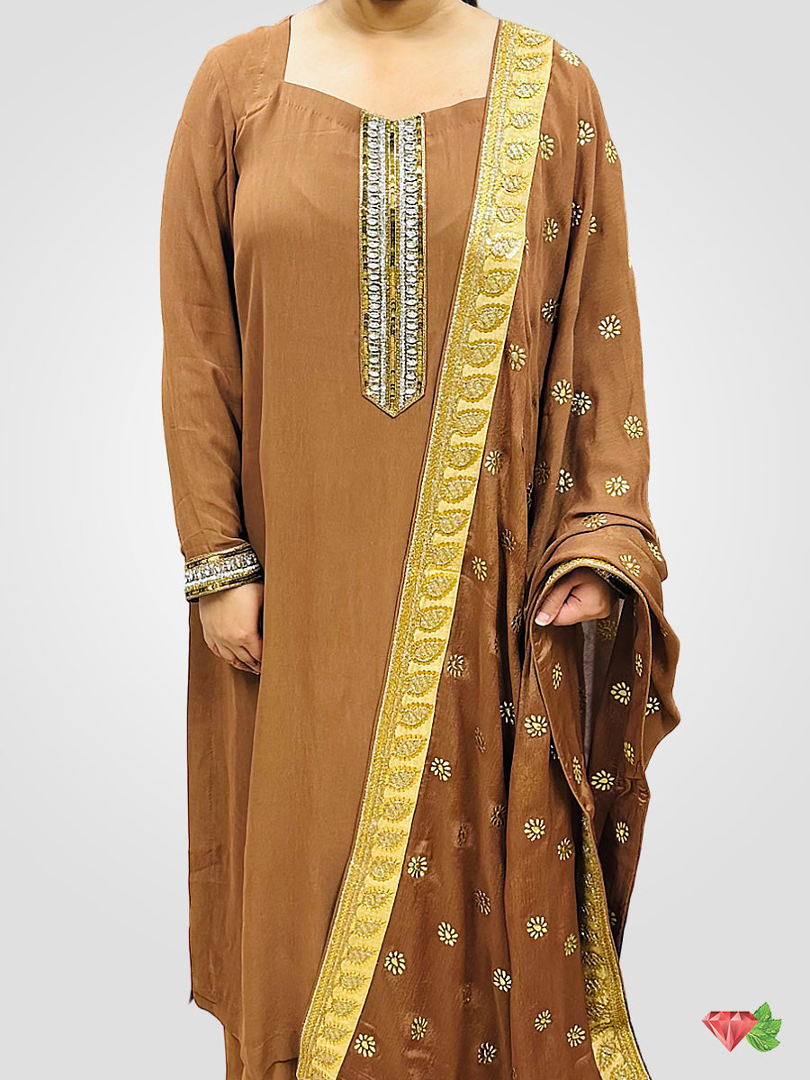 Embroidered Georgette Sharara suit paired with Embroidered Chinon dupatta