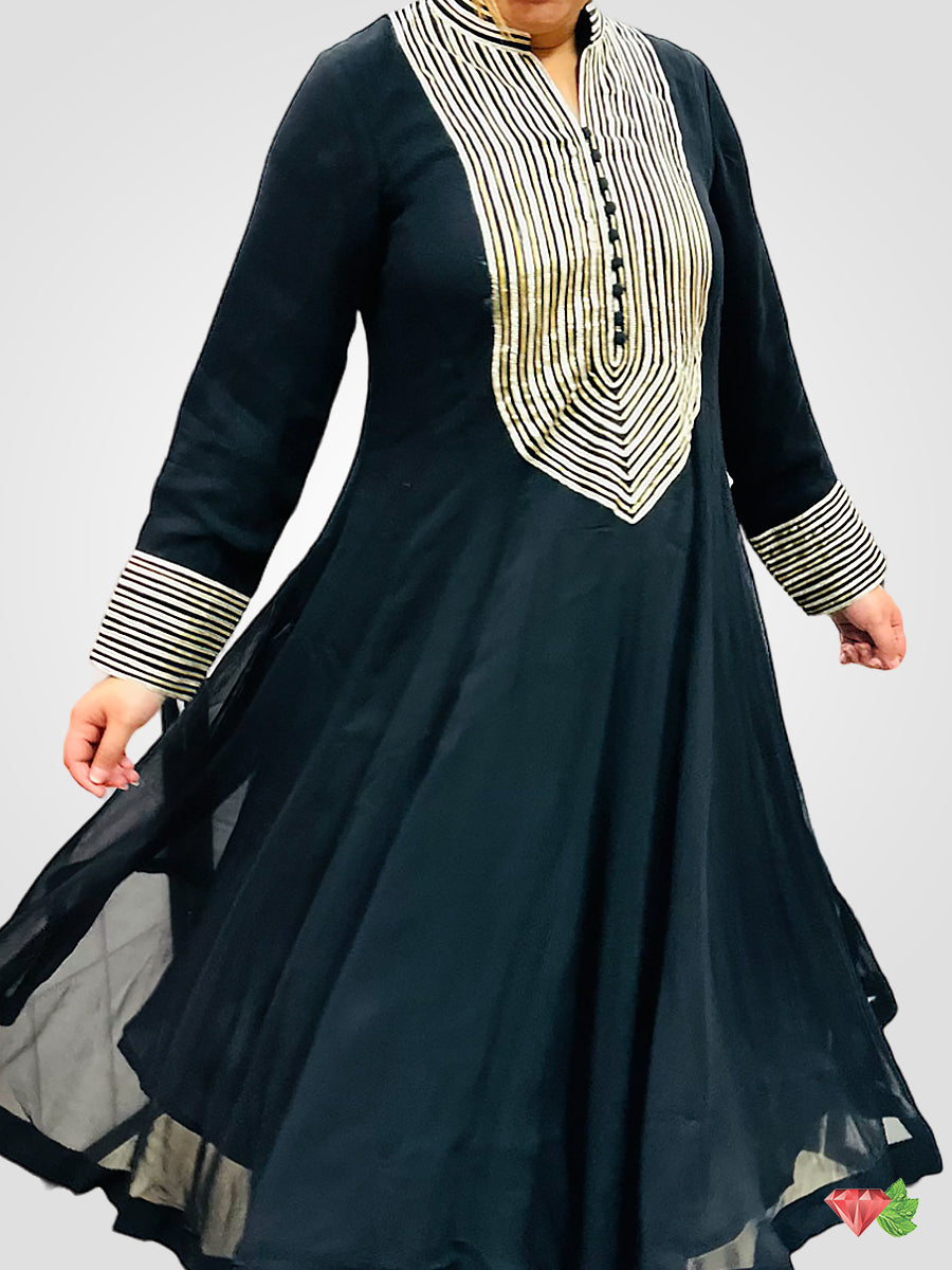 Black Anarkali Paired with Plasso pants and Embroidered Dupatta