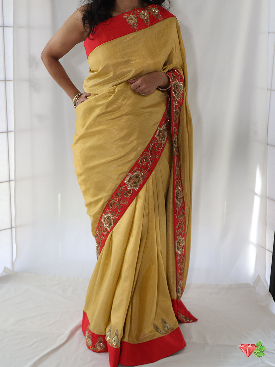 Golden Red Silk Saree