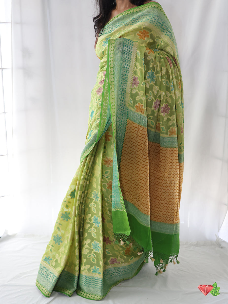 Multicolored Khadi Georgette Banarsi Saree